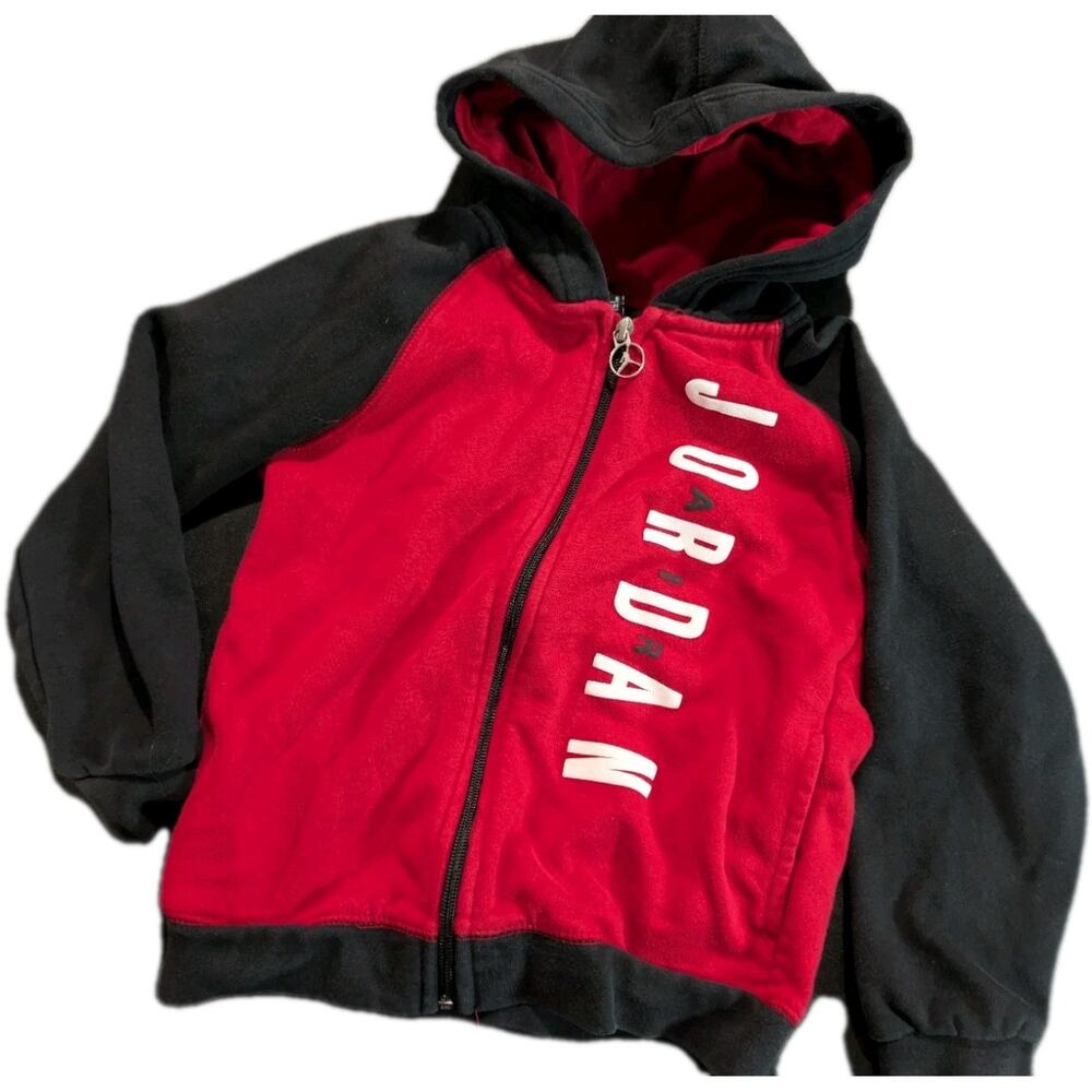 Air Jordan Jacket Zip Up Hoodie Red Black Boys Sweatshirt * Size 6 7 Colorblock